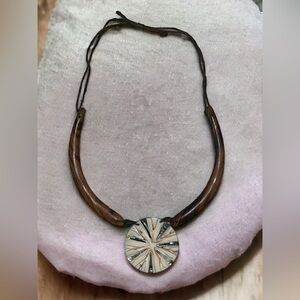 Abalone Inlaid Wood Statement Necklace